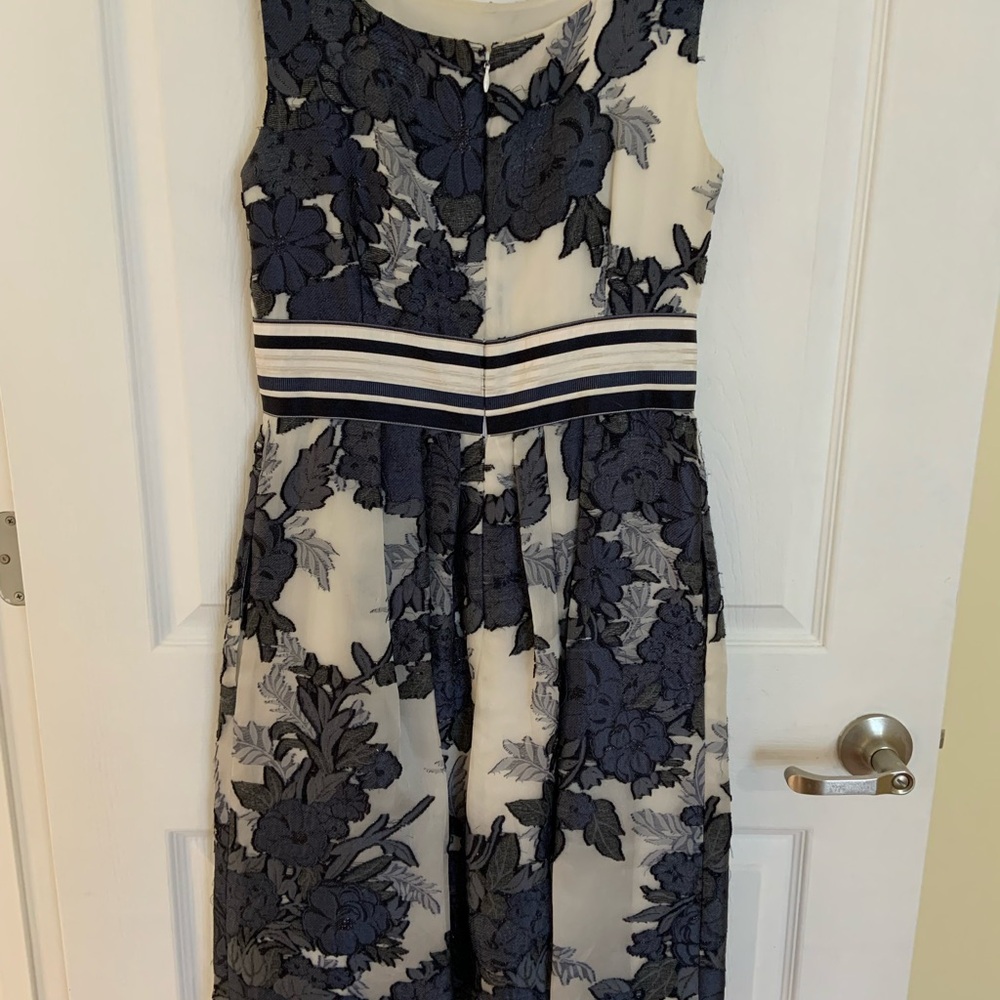 Carolina Herrera Navy and Cream Floral Midi Dress